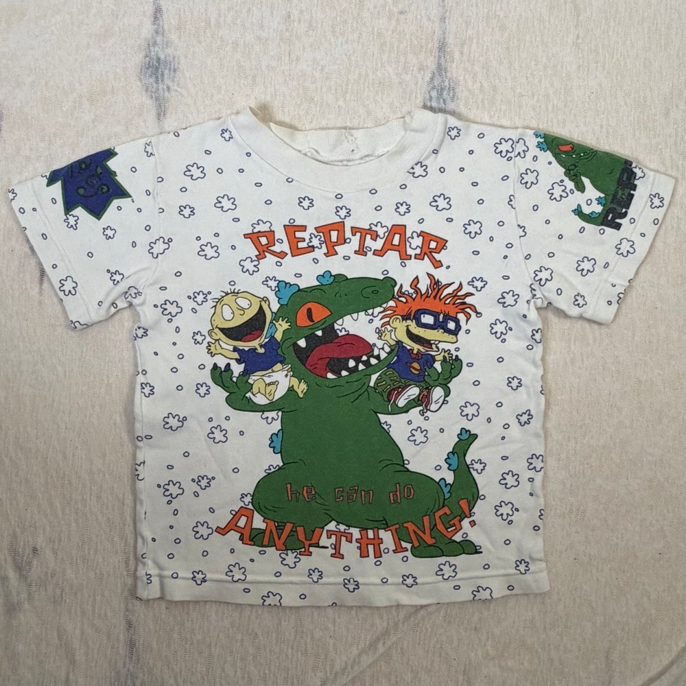 Rugrats Reptar Kids T-Shirt Nickelodeon Cartoon‎ White All Over Print 90's